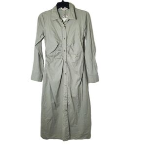 Sim & Sam NWT‎ Women's Sage Green Cotton Long Sleeve Button-Up Midi Shirt Dress